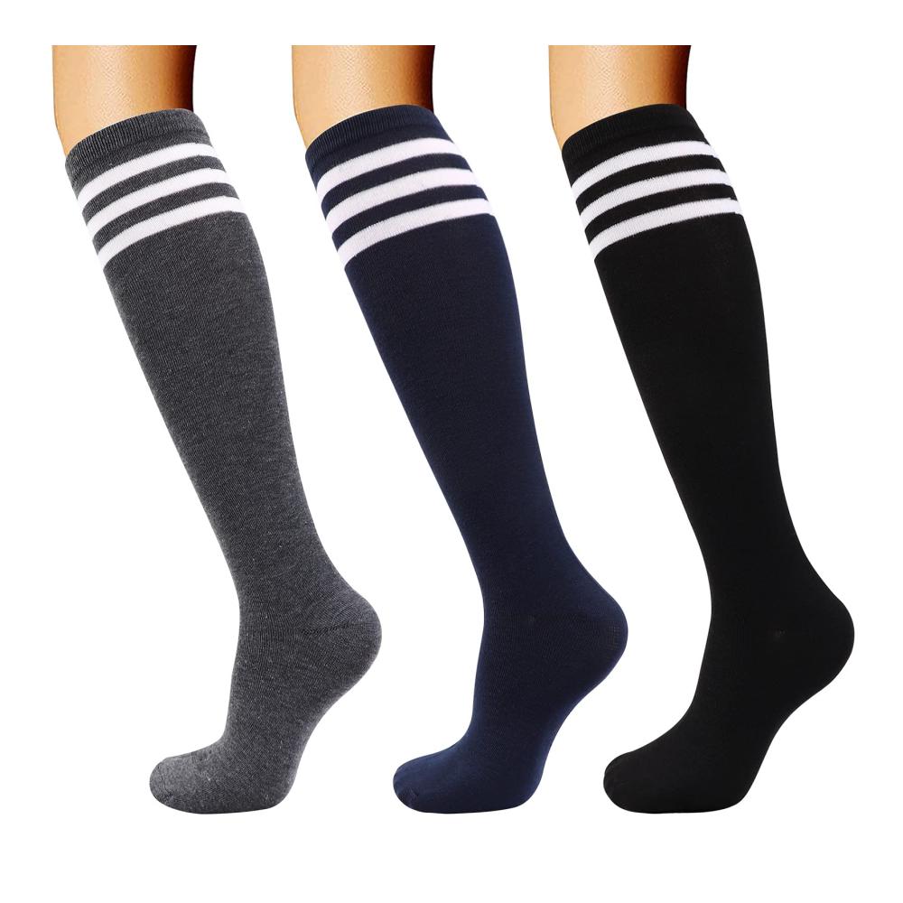 3 Pairs Knee High K: Blue, Dark Grey, Black