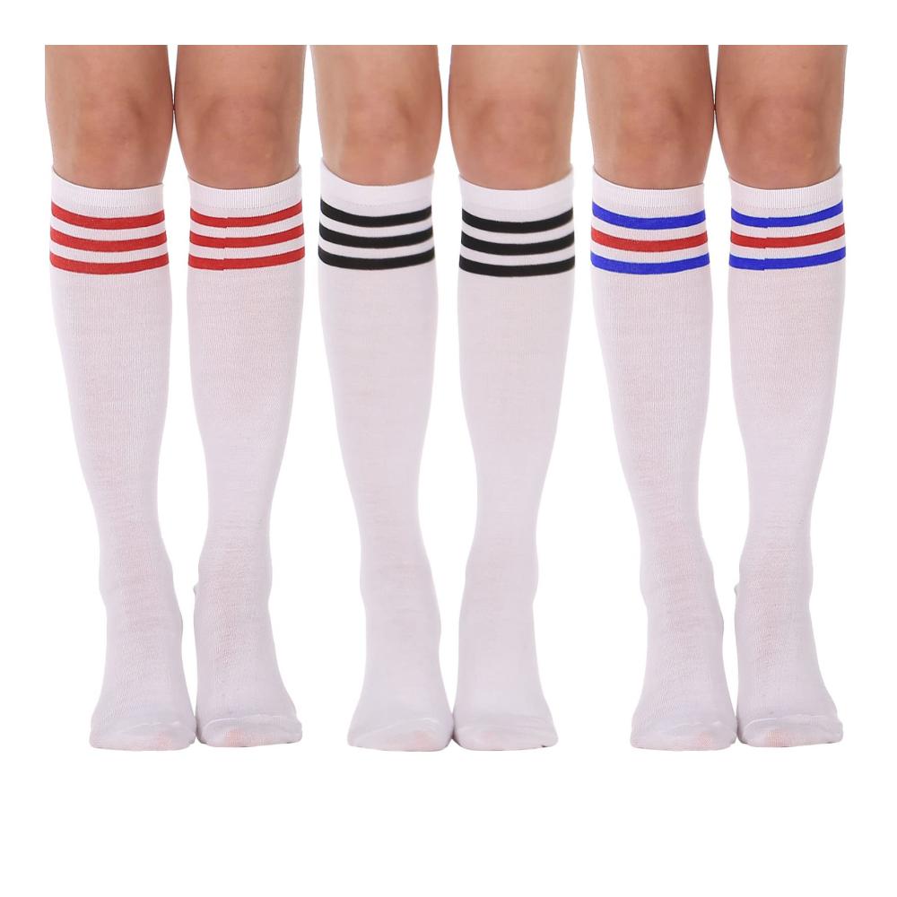 3 Pairs Knee High M: White With Stripe 26-13