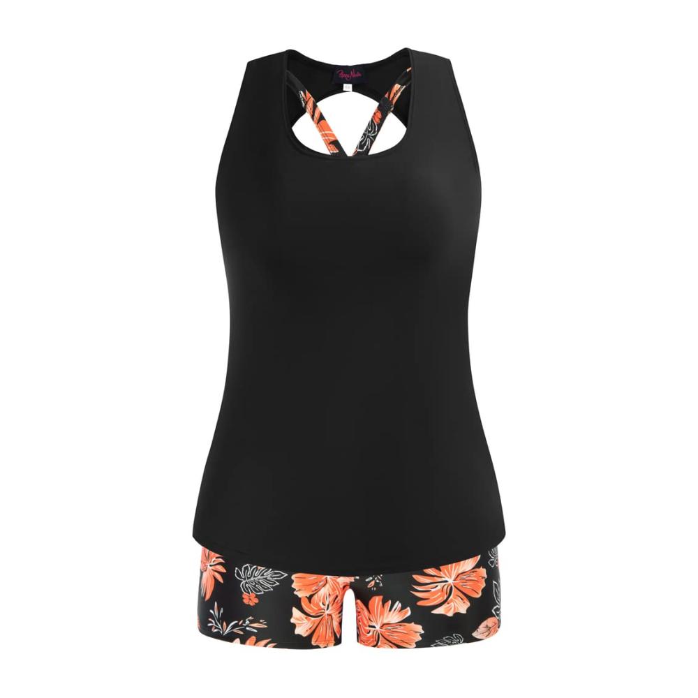 Schwarz Tank und Rot Blumen Shortpattern