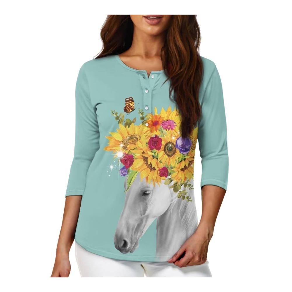 Aqua Sunflower Horse Cute